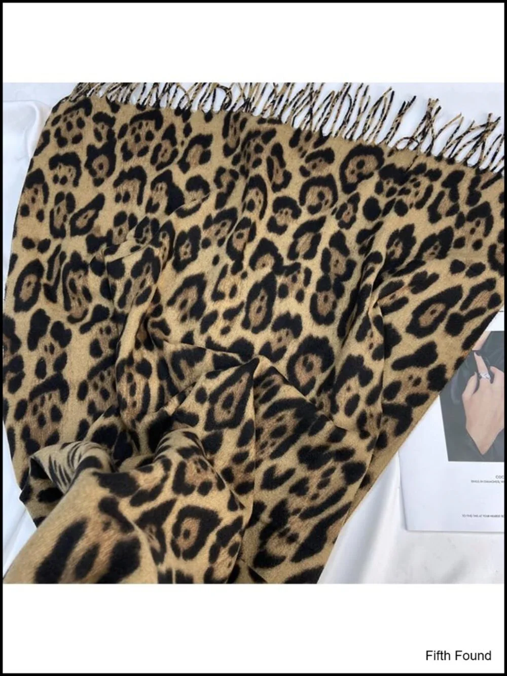 Oversized Leopard Print Scarf Tassels Polyester Shawl Wrap